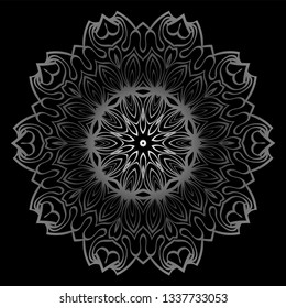 Round Ornament. Decorative Floral Pattern. Vector Illustration. For Interior Design, Printing, Wallpaper. Black silver color.