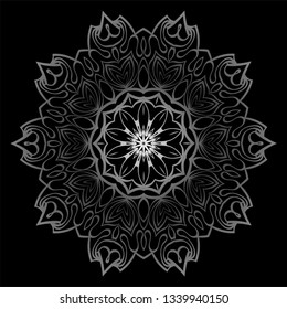 Round Ornament. Decorative Floral Pattern. Vector Illustration. For Interior Design, Printing, Wallpaper. Black silver color.