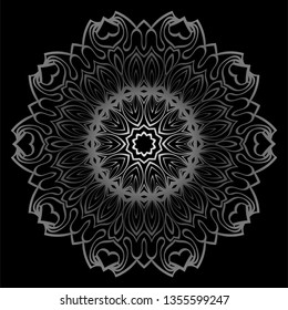 Round Ornament. Decorative Floral Pattern. Vector Illustration. For Interior Design, Printing, Wallpaper. Black silver color.