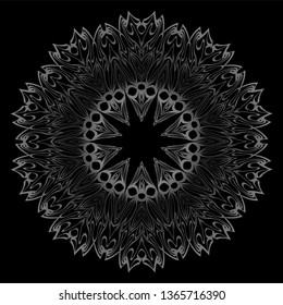 Round Ornament. Decorative Floral Pattern. Vector Illustration. For Interior Design, Printing, Wallpaper. Black silver color.
