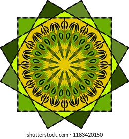 Round ornament. Decorative pattern fragment in green colors. Element for design.