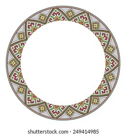 round ornament of embroidered good like handmade cross-stitch ethnic Ukraine pattern. template for goods of different sizes