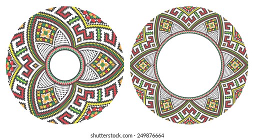 round ornament of embroidered good like handmade cross-stitch ethnic Ukraine pattern. template for goods of different sizes