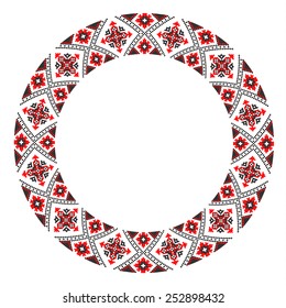 round ornament of embroidered good like handmade cross-stitch ethnic Ukraine pattern. template for goods of different sizes