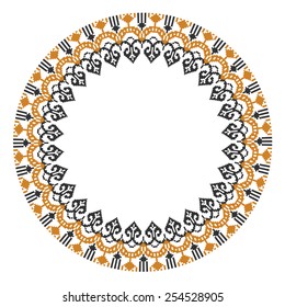 round ornament of embroidered good like handmade cross-stitch ethnic Ukraine pattern. template for various goods