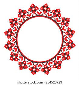 round ornament of embroidered good like handmade cross-stitch ethnic Ukraine pattern. template for various goods