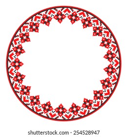 round ornament of embroidered good like handmade cross-stitch ethnic Ukraine pattern. template for various goods