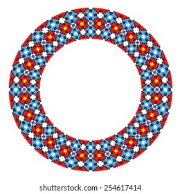 round ornament of embroidered good like handmade cross-stitch ethnic Ukraine pattern. template for various goods