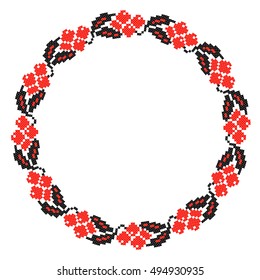 round ornament of embroidered good like handmade cross-stitch ethnic Ukraine pattern. template for goods of different sizes