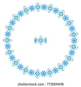 Round ornament of embroidered good like handmade cross-stitch ethnic Ukraine pattern. Vector illustration