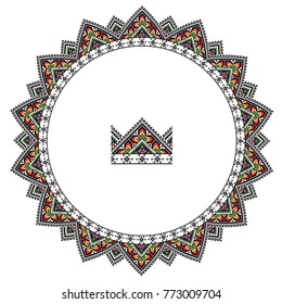 Round ornament of embroidered good like handmade cross-stitch ethnic Ukraine pattern. Vector illustration