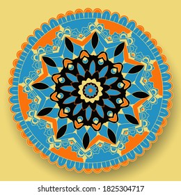 Round ornament in ethnic style. Mandala circular abstract floral pattern. Ornamental Arabesque Vector Pattern. Ethnic Flourish Illustration for Trendy Textile, Home Decor, Paper Products.