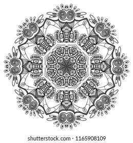 Round ornament with floral motifs. Vector Illustration.