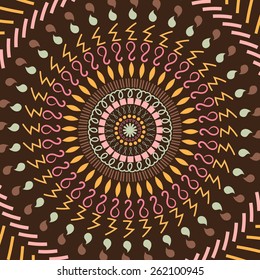 Round ornament of hand-drawn elements. Background for your design. Vector illustration.