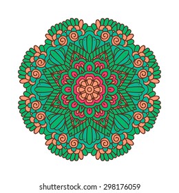 Round ornament. Indian oriental pattern. Mandala. Ethnic vector element isolated on white background for design