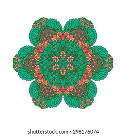 Round ornament. Indian oriental pattern. Mandala. Ethnic vector element isolated on white background for design
