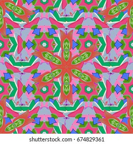 Round ornament with intertwined branches, flowers and curls. Arabesque. Vector circular abstract mandalas pattern. Colored Mandala on a baqckground.