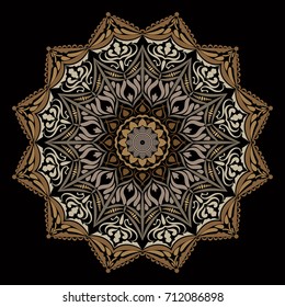Round ornament, Lace Patterns on black background vector illustration.