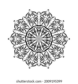 Round ornament of lace snowflake. Vector design element. Ornamental elegant detail. Mandala pattern.