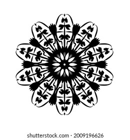 Round ornament of lace snowflake. Vector design element. Ornamental elegant detail. Mandala pattern.