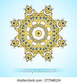 Round ornament made from hand drawn fox. Vector illustration