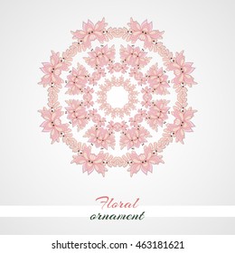 Round ornament made from hand drawn floral elements. Vector illustration.