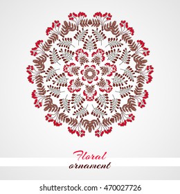 Round ornament made from hand drawn floral elements. Vector illustration.