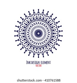 Round ornament made of ink splashes. Universal abstract pattern  for print, cloth, tattoo, tee shirt, utensil, medallion. Modern vector illustration. EPS 10 vector file.