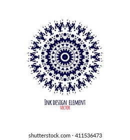 Round ornament made of ink splashes. Universal abstract pattern  for print, cloth, tattoo, tee shirt, utensil, medallion. Modern vector illustration. EPS 10 vector file.