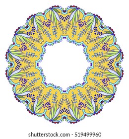 round ornament mandala, abstract decorative pattern, hand-drawn