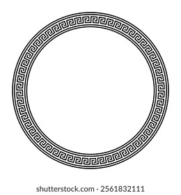 Round ornament meander frame on white background. Greek key. Typical egyptian, assyrian and greek motives circle border. Arabic geometric texture. Islamic Art. Abstract geometric. Greek style