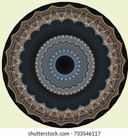 Round ornament oriental openwork mandala on a transparent background Design of a carpet element, embossing, decorative wheel hub of a car