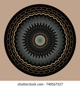 Round ornament oriental openwork mandala black on light background Design of a carpet element
