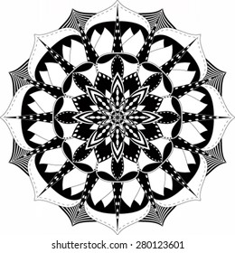 Round Ornament Pattern. Black Mandala. - vector illustration.
