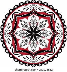 Round Ornament Pattern. Black and red Mandala. - vector illustration.