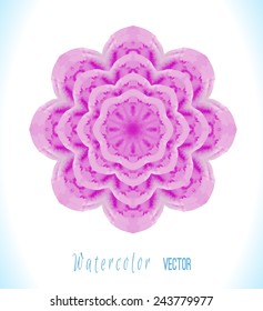   Round ornament pattern. Colorful watercolor vector flower isolated on white  background. Can be used for banner, invitation, wedding card  and others.  Hand drawn watercolor  illustration.