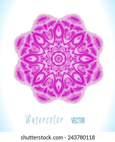   Round ornament pattern. Colorful watercolor vector flower isolated on white  background. Can be used for banner, invitation, wedding card and others.  Hand drawn watercolor  illustration.
