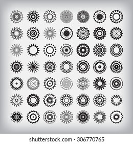 Round Ornament Pattern. Floral elements, blanks. A collection of 49 prepared circular ornaments.