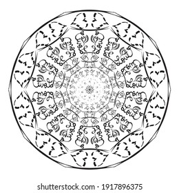 Round Ornament Pattern. Love heart Vintage decorative elements. Hand drawn background. Indian 