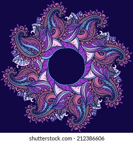 Round Ornament Pattern - mandala. Hand drawn abstract patterned background. Can be used for cover, business card, yoga logo, background for meditation poster
