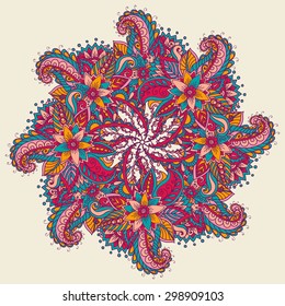 Round Ornament Pattern - mandala. Hand drawn abstract patterned background. Can be used for cover, business card, yoga logo, background for meditation poster