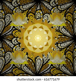 Round Ornament Pattern on a background. Spiritual and ritual symbol of Islam, Arabic, Indian religions. Oriental motifs. Vector geometric circle elements. Colored Mandala.