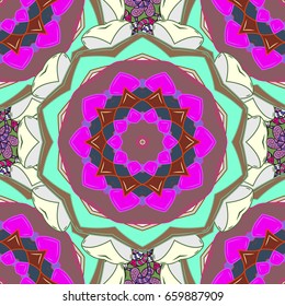 Round Ornament Pattern on a background. Oriental motifs. Vector geometric circle elements. Spiritual and ritual symbol of Islam, Arabic, Indian religions. Colored Mandala.