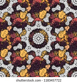Round Ornament Pattern on a black, white and purple colors. Vector geometric circle elements. Spiritual and ritual symbol of Islam, Arabic, Indian religions. Oriental motifs. Colored Mandala.