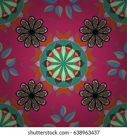 Round Ornament Pattern on a blue background. Spiritual and ritual symbol of Islam, Arabic, Indian religions. Colored Mandala. Oriental motifs. Vector geometric circle elements.