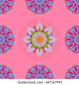 Round Ornament Pattern on a colorful background. Vector geometric circle elements. Oriental motifs. Colored Mandala. Spiritual and ritual symbol of Islam, Arabic, Indian religions.