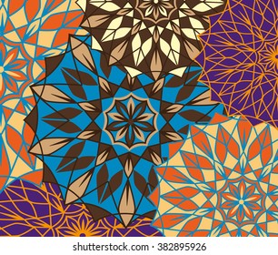 Round ornament pattern to print on fabric or paper. Hand-drawn background. Islam, Arabic, Indian, Ottoman motifs.