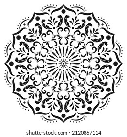 Round ornament pattern. Stencil. Mandala. Ethnic decorative background. Vector illustration.