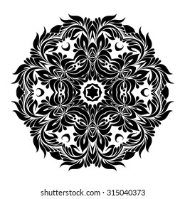 Round Ornament Pattern, 
vector black and white mandala