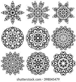 Round Ornament Pattern. Vintage decorative elements. Hand drawn background. Islam, Arabic, Indian, ottoman motifs Set of nine